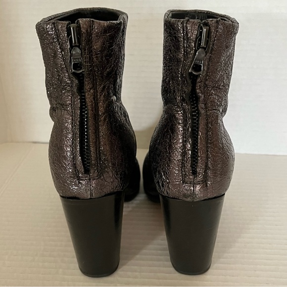 Rag & Bone Women’s Newbury Gunmetal Crinkle Leather Black Ankle Bootie 6.5 - Picture 10 of 15